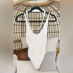Sexy White One Piece Swimsuit with Belt